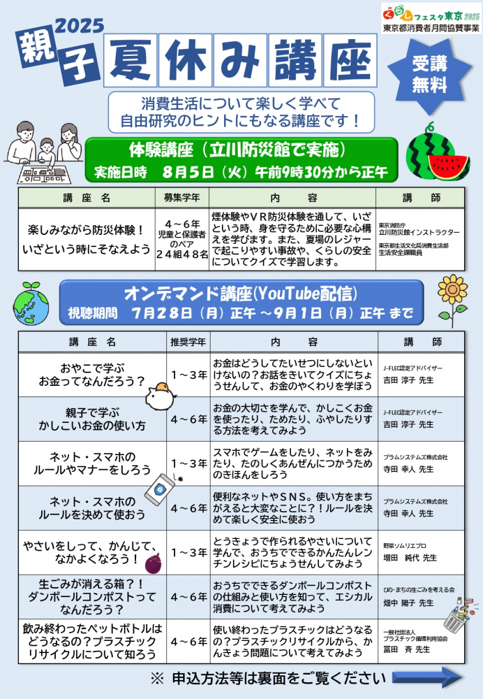 親子夏休み講座　東京都消費生活総合センター